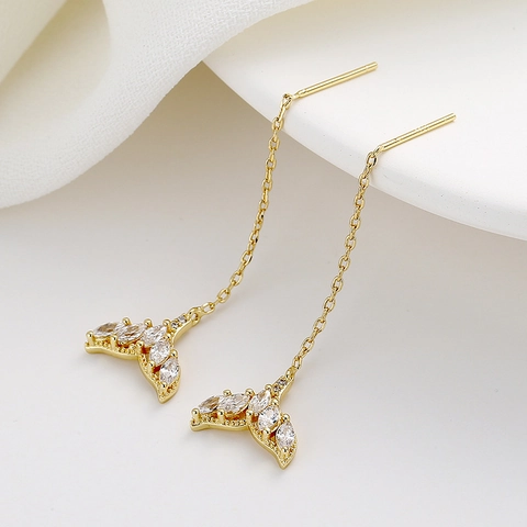 Mermaid Tail Drop Dangle Ear Thread Earrings Copper Encrusted With White Marquise Zircon Elegant Delicate Style For Women