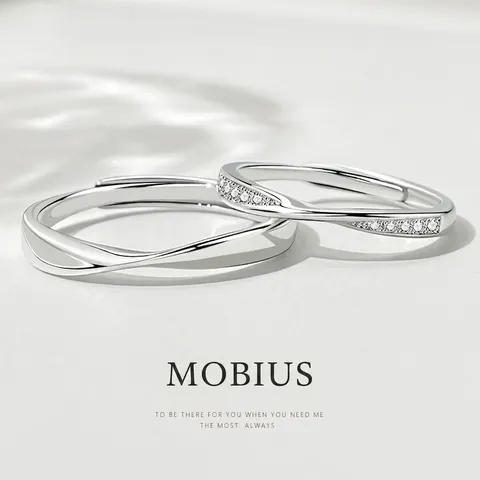 Möbius Ring Couple Rings Silver Plated White Copper Adjustable Open Twisted Band With Cubic Zirconia For Lovers