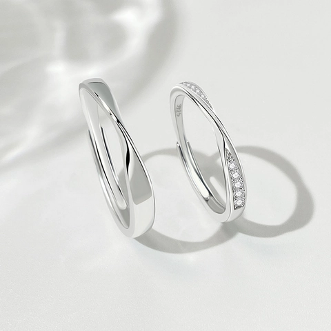 Möbius Ring Couple Rings Silver Plated White Copper Adjustable Open Twisted Band With Cubic Zirconia For Lovers