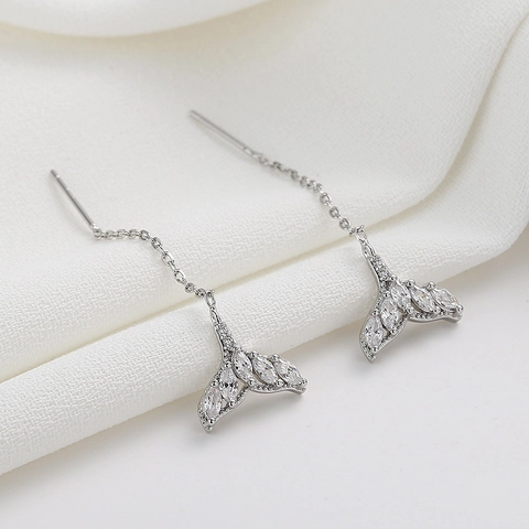 Mermaid Tail Drop Dangle Ear Thread Earrings Copper Encrusted With White Marquise Zircon Elegant Delicate Style For Women