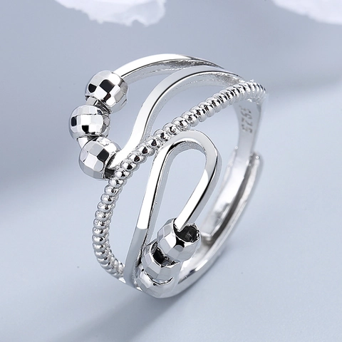 Fidget Ring Stress Relief Multi Layer Geometric Rotating Beads Open Adjustable Jewelry For Women