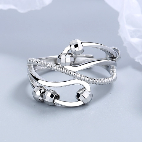 Fidget Ring Stress Relief Multi Layer Geometric Rotating Beads Open Adjustable Jewelry For Women