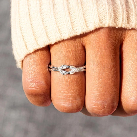 Love Knot Adjustable Ring For Women Silver Plated Copper Pavé Zirconia Friendship Gift Jewelry