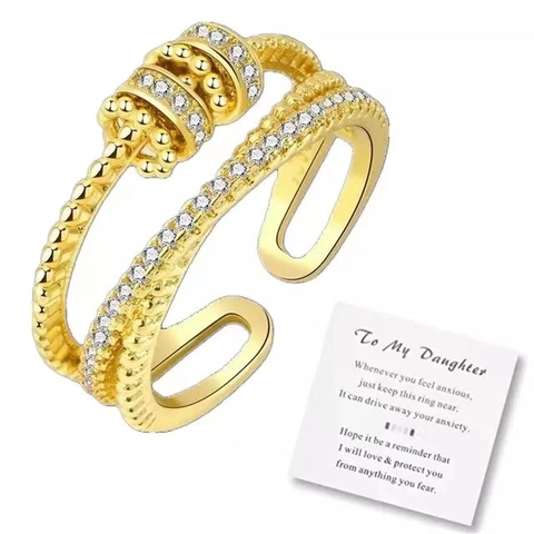 Fidget Spinner Ring Für Damen Kupfer Strass Angstlinderung Rotierender Doppelschicht Verstellbarer Offener Ring Modeschmuck