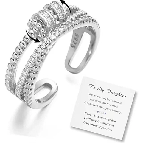 Fidget Spinner Ring Für Damen Kupfer Strass Angstlinderung Rotierender Doppelschicht Verstellbarer Offener Ring Modeschmuck