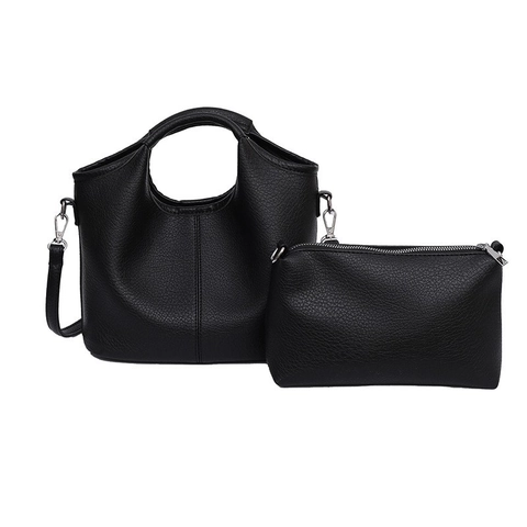 Damen Bucket Bag Und Kleiner Reißverschlussbeutel Aus PU Leder Mit Litschi Maserung Minimalistische Unterarm Umhängetasche