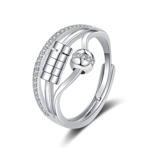 Anillo Giratorio Para Mujer Alivio De Ansiedad Cobre Plateado Circonita Cúbica Cuentas Giratorias Apertura Ajustable