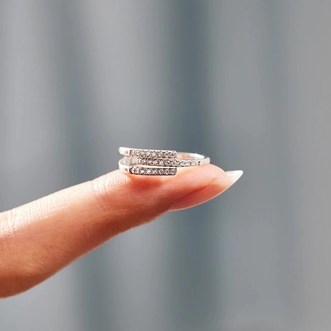 925 Sterlingsilber Dreischichtiges Strass Offener Ring Für Damen Minimalistische Mode Verstellbares Band Fingerring Schmuck