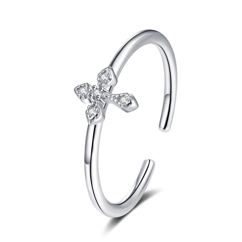 Anillo Aperto Regolabile Con Croce Micro Pave Zircone Rame Gioielli Di Moda Semplice Ed Elegante Per Donna Arredo Dita