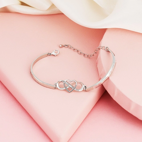 Bracciale Rigido Cuore Infinito Per Donne Rame Placcato Oro Rosa Argento Elegante Di Moda Regolabile Con Zirconia