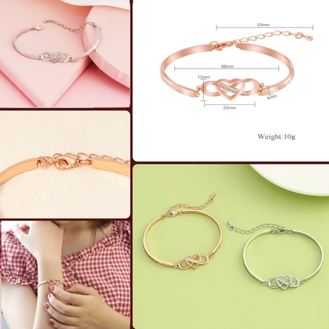 Bracciale Rigido Cuore Infinito Per Donne Rame Placcato Oro Rosa Argento Elegante Di Moda Regolabile Con Zirconia