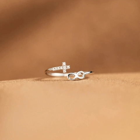 925 Sterling Silver Cross Infinity Open Ring With Zirconia For Women Minimalist Fashion Adjustable Index Finger Jewelry Gift