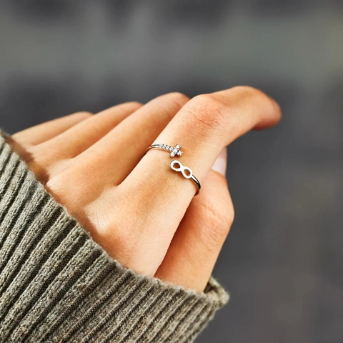 Cross Infinity Open Ring Zircon Copper Adjustable Minimalist Fashion Jewelry For Women