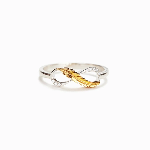 925 Sterlingsilber Unendlichkeit Feder Ring Zweifarbig Gold Silber Strass Pavé Band Fingerring Für Damen Schmuck Geschenk