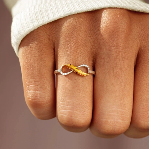 925 Sterlingsilber Unendlichkeit Feder Ring Zweifarbig Gold Silber Strass Pavé Band Fingerring Für Damen Schmuck Geschenk