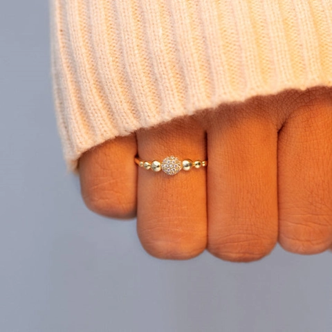925 Sterling Silver Beaded Band Ring Gold Plated Rhinestone Ball Finger Ring For Women Minimalist Fashion Jewelry Gift