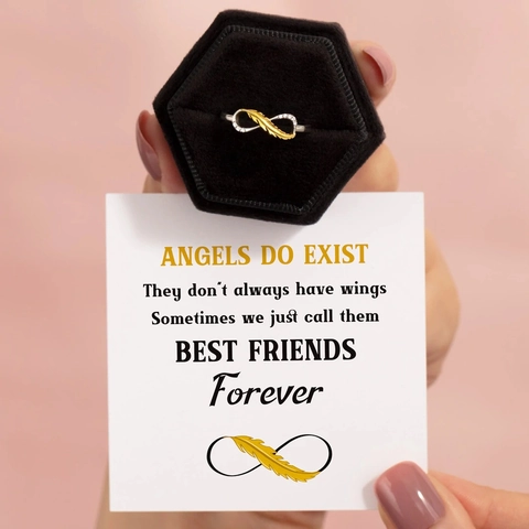 Infinity Feather Ring Two-Tone Gold Plated Copper With Zircon Inlay Adjustable Opening Fashion Jewelry For Women Gift