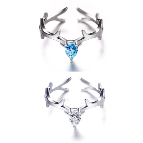 Deer Antler Open Ring Copper Cubic Zirconia Waterdrop Pear Shape Stone Adjustable Horn Finger Jewelry For Women Elegant