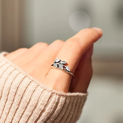 Vintage 925 Sterling Zilver Blad Ring Voor Dames Marquise Strass Ingelegde Tak Vingerring Mode Sieraden Accessoire Cadeau