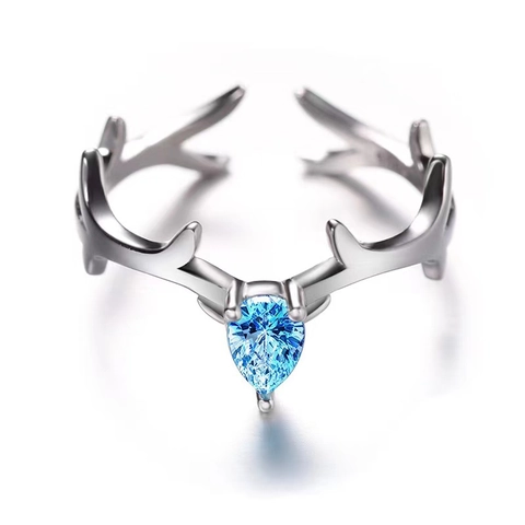 Deer Antler Open Ring Copper Cubic Zirconia Waterdrop Pear Shape Stone Adjustable Horn Finger Jewelry For Women Elegant