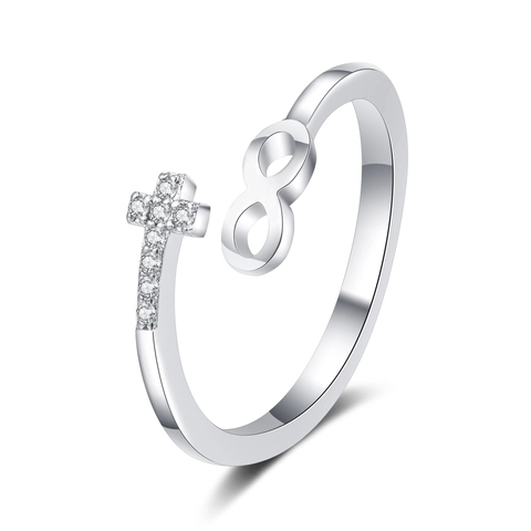 Cross Infinity Open Ring Zircon Copper Adjustable Minimalist Fashion Jewelry For Women