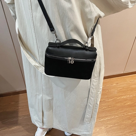 Women Vintage Small Square Crossbody Bag PU Leather Suede Patchwork Top Handle Handbag Double Zipper Stylish Trendy