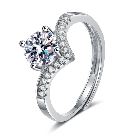 V-Förmiger Kronenring Mit Rundschliff Moissanit Kupfer Versilbert Verstellbare Öffnung Modeschmuck Für Damen