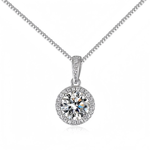 Collana Con Pendente Halo Rame Placcato Zircone Taglio Brillante Rotondo Micro Pave Gioielli Eleganti Semplici Da Donna