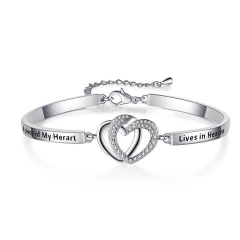Bracciale Commemorativo Cuore Trifoglio Rame Zirconia Inciso Gioielli Per Donne Regalo Regolabile
