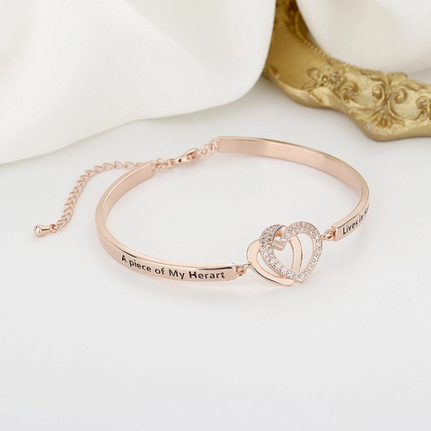 Bracciale Commemorativo Cuore Trifoglio Rame Zirconia Inciso Gioielli Per Donne Regalo Regolabile