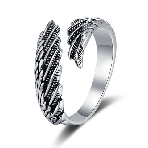 Vintage Angel Wing Feather Adjustable Open Ring For Men And Women Retro Copper Jewelry Gothic Style