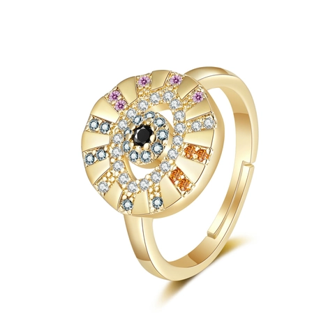 Böhmischer Evil Eye Ring Kupfer Mit Bunten Zirkonia Sonnenstrahl Verstellbarer Vintage Fingerschmuck Für Damen