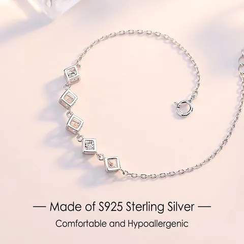 Elegant Hollow Geometric Cube Bracelet Copper Silver Plated Clear Zircon Versatile Jewelry Gift For Women Adjustable
