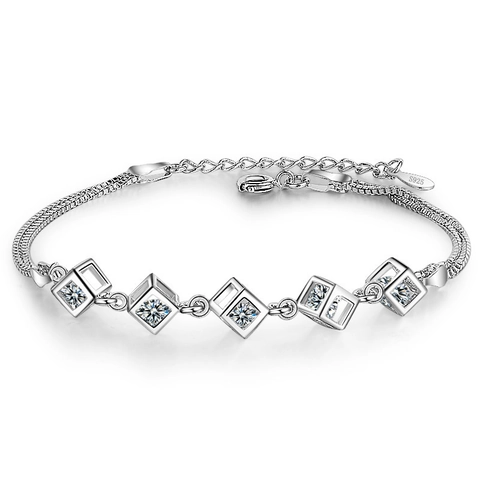Elegant Hollow Geometric Cube Bracelet Copper Silver Plated Clear Zircon Versatile Jewelry Gift For Women Adjustable