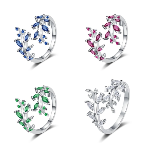 Blatt Zweig Offener Ring Kupfer Mit Bunten Marquise Zirkonia Verstellbarer Natur Inspirierter Fingerschmuck Für Damen