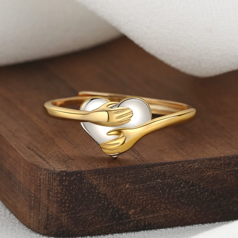 Anello Romantico Mani Che Abbracciano Un Cuore Regolabile Gioielli In Rame Per Donna Elegante Fascia Per Dita Aperta Bicolore