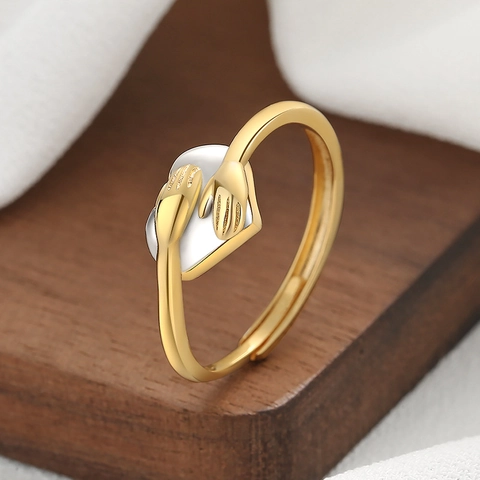 Anello Romantico Mani Che Abbracciano Un Cuore Regolabile Gioielli In Rame Per Donna Elegante Fascia Per Dita Aperta Bicolore