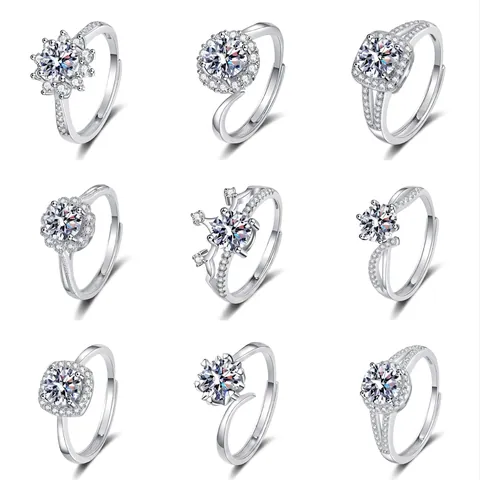 Elegant Copper Solitaire Engagement Ring For Women Silver Plated Adjustable Round Zirconia Six Claw Wedding Jewelry