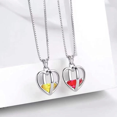 Collana Con Ciondolo A Cuore Cavo Gioielli In Rame Con Cristallo Di Zirconia Colorata Elegante Catena Box Per Donne