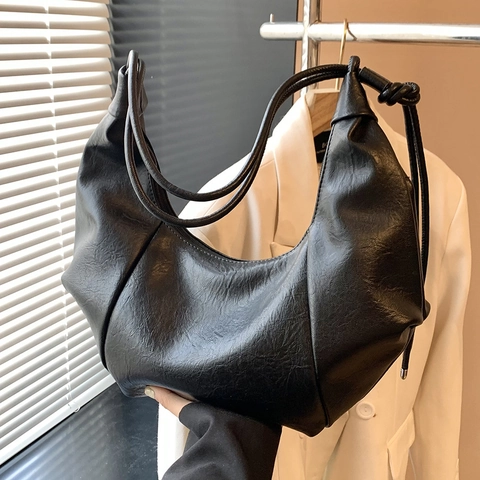 Borsa A Spalla Hobo Pieghettata Vintage Per Donna Pelle PU Tracolla Annodata Ascellare Mezzaluna Borsa Dumpling Moda