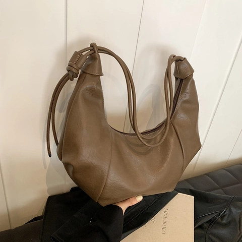 Borsa A Spalla Hobo Pieghettata Vintage Per Donna Pelle PU Tracolla Annodata Ascellare Mezzaluna Borsa Dumpling Moda