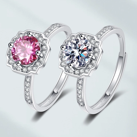 Anillo Ajustable De Moissanita Elegante Halo Redondo Cobre Circonio Joyería De Dedo Estilo Lujo Mujeres