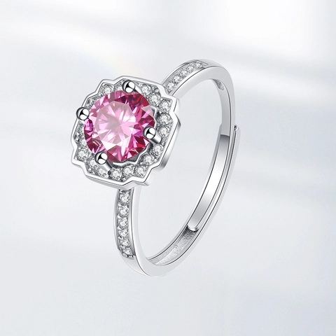 Anillo Ajustable De Moissanita Elegante Halo Redondo Cobre Circonio Joyería De Dedo Estilo Lujo Mujeres