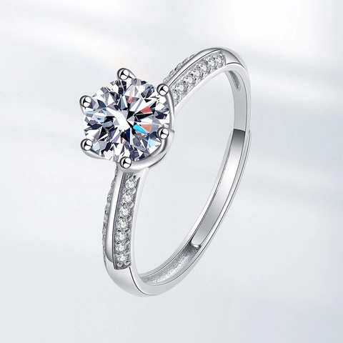 Runder Zirkonia Kupferring Klassischer Sechs Krallen Verstellbarer Offener Fingerschmuck Für Damen Verlobung Mode