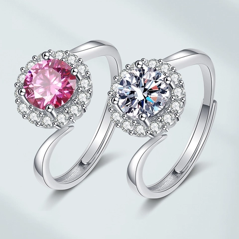 Women Adjustable Moissanite Ring Copper Halo Setting Elegant Fashionable Jewelry Open Design Minimalist
