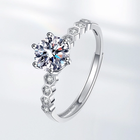Honeycomb Zircon Ring Copper Geometric Hexagon Adjustable Round Sparkling Cubic Zirconia Fashion Jewelry Women