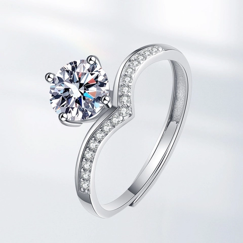 Elegant Wave S-Shape Copper Ring For Women With Round Zircon Main Stone Pavé Accents Open Adjustable Fashion Jewelry