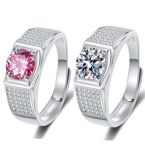 Luxurious Men Ring Copper Sparkling Round Zircon White Gold Plated Pavé Setting Adjustable Open Band Fashion Wedding