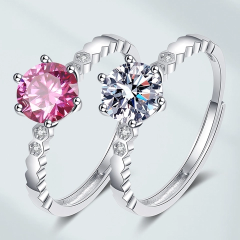 Elegante Ring Honingraatontwerp Dames Ronde Zirkonia Koper Klauwzetting Verstelbare Opening Mode Sieraden Accessoire