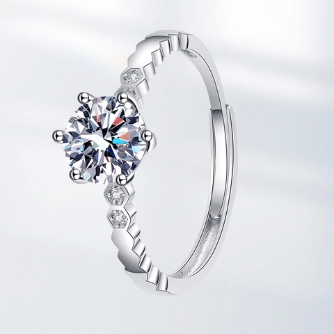 Elegante Ring Honingraatontwerp Dames Ronde Zirkonia Koper Klauwzetting Verstelbare Opening Mode Sieraden Accessoire